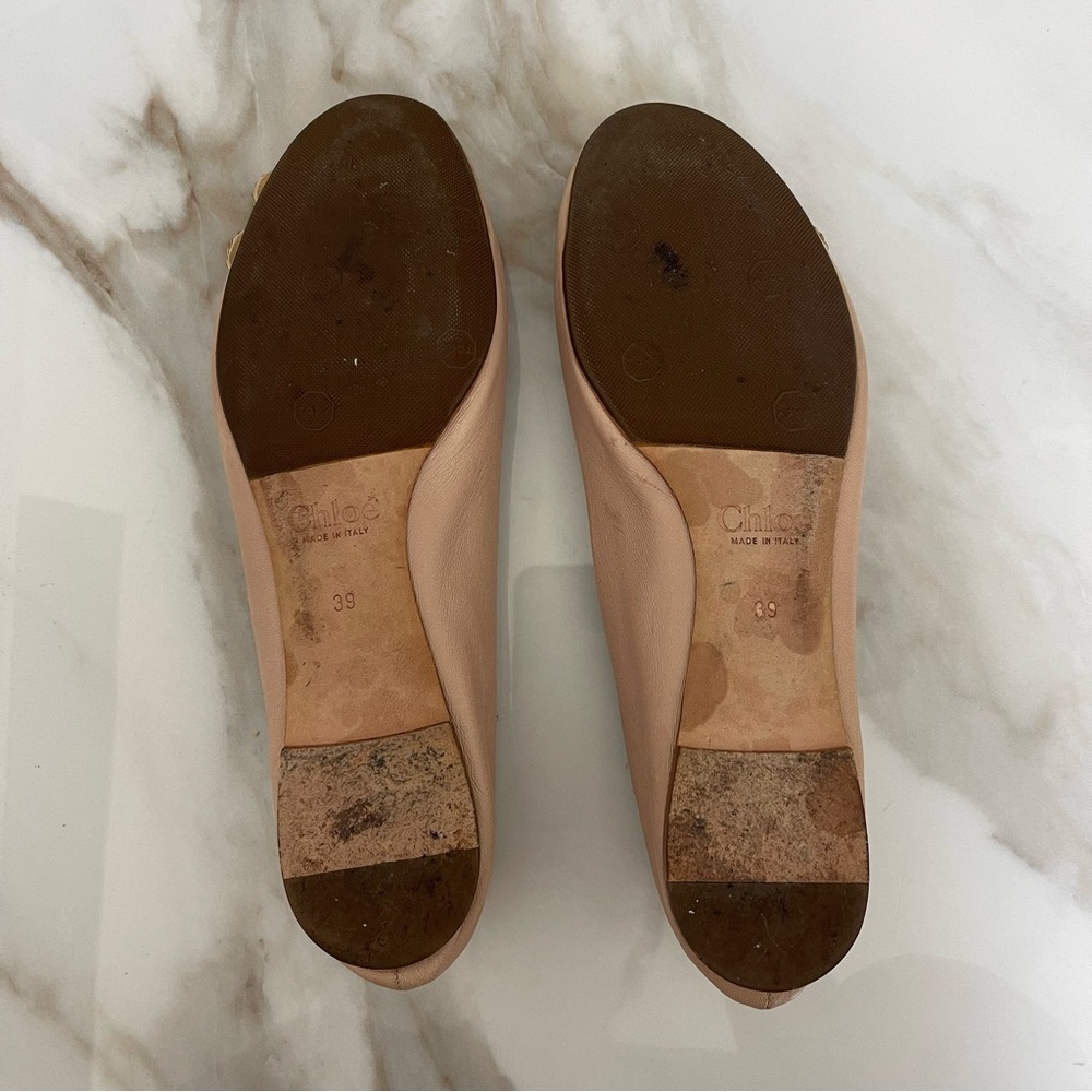 Chloe Tan Leather Ballet Flats with Chain Flower Size 39 - Picture 4 of 7